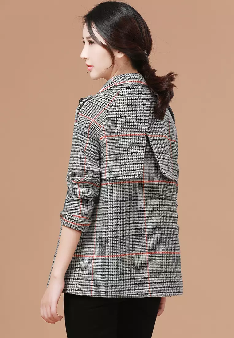 Stylish Checkered Woolen Coat for Girls