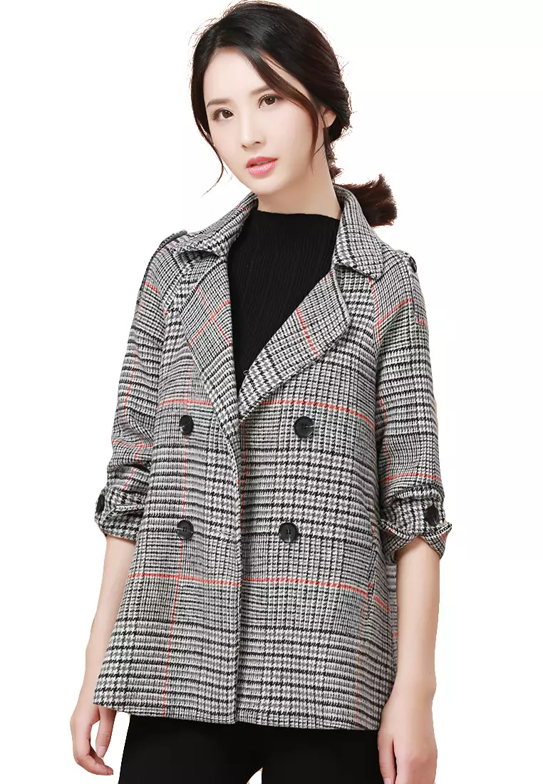 Stylish Checkered Woolen Coat for Girls