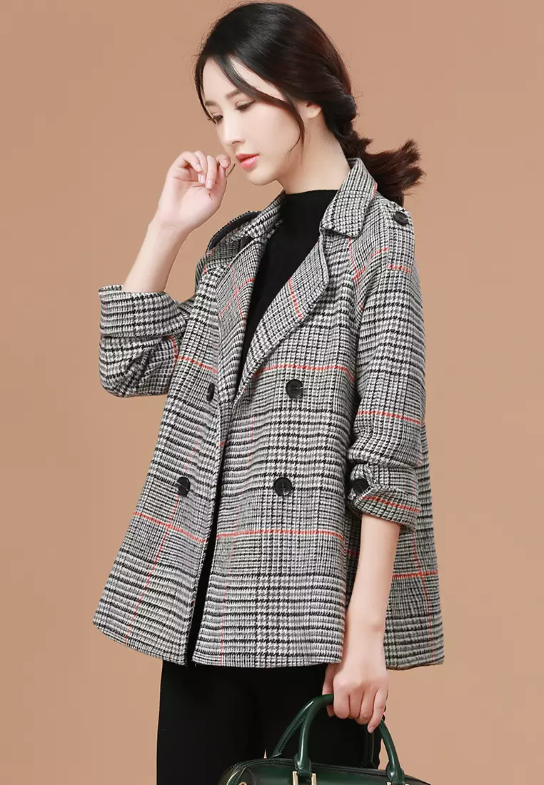 Stylish Checkered Woolen Coat for Girls