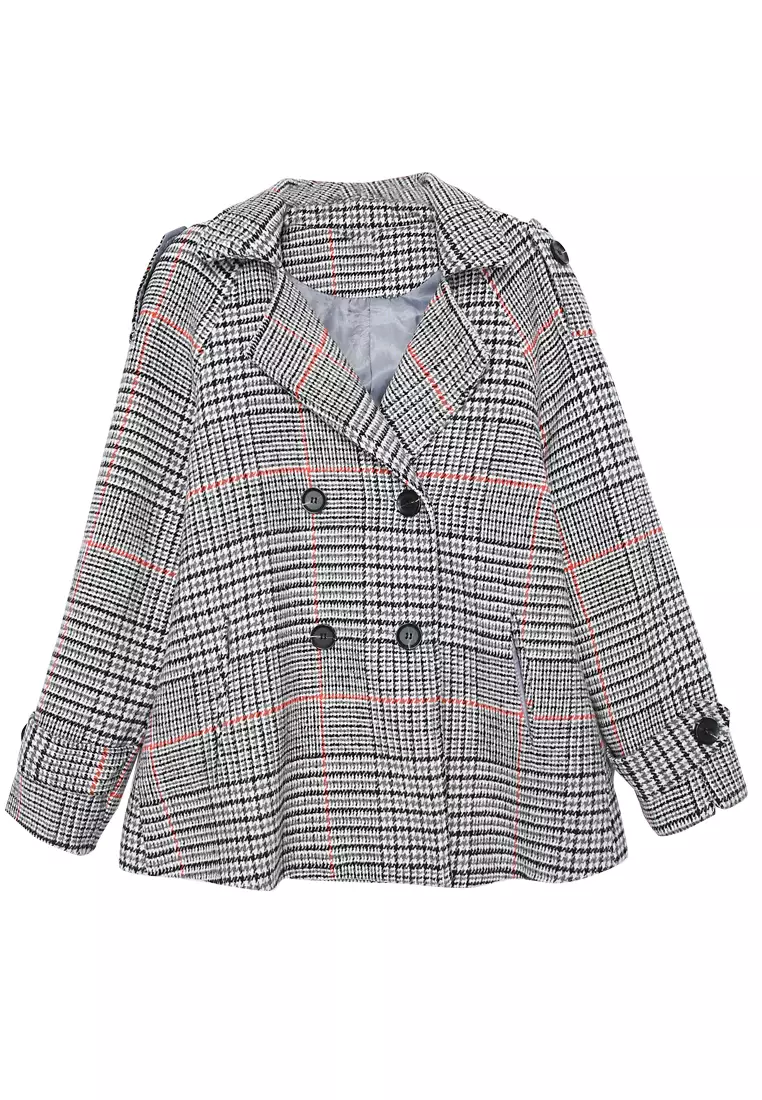 Stylish Checkered Woolen Coat for Girls