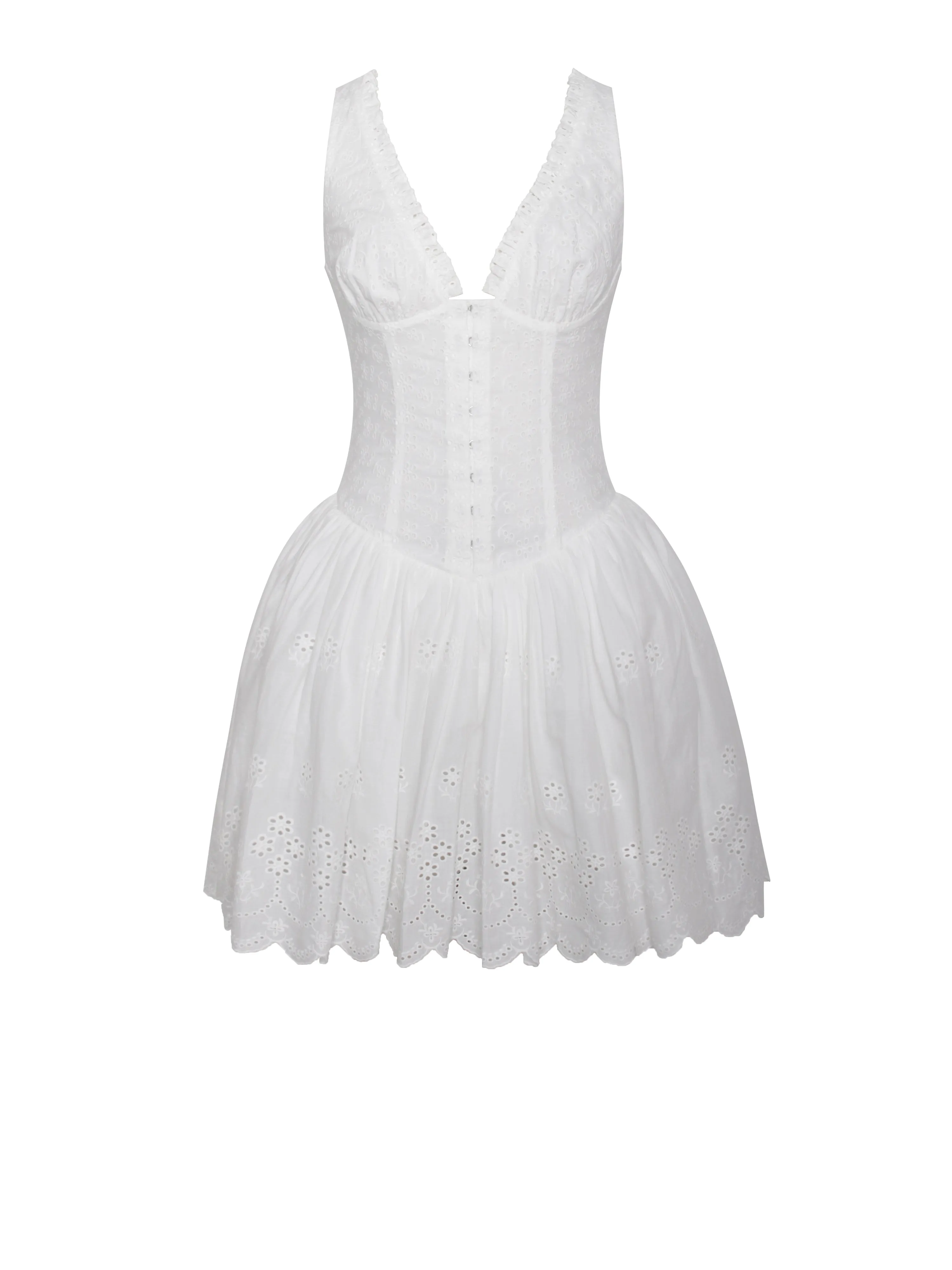 Aaliyah White Eyelet Plunging Halter Drop Waist Mini Dress