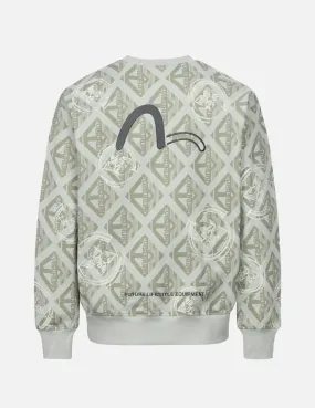 Allover Kamon Monogram Print Loose Fit Sweatshirt