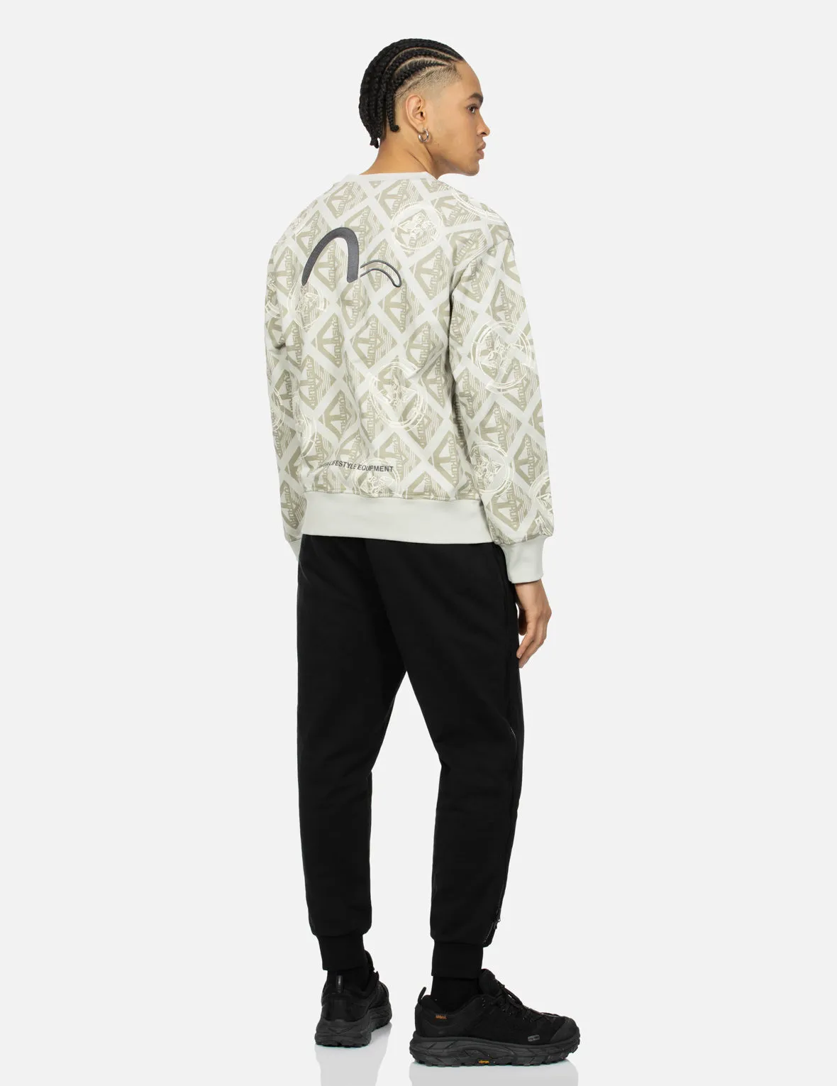 Allover Kamon Monogram Print Loose Fit Sweatshirt