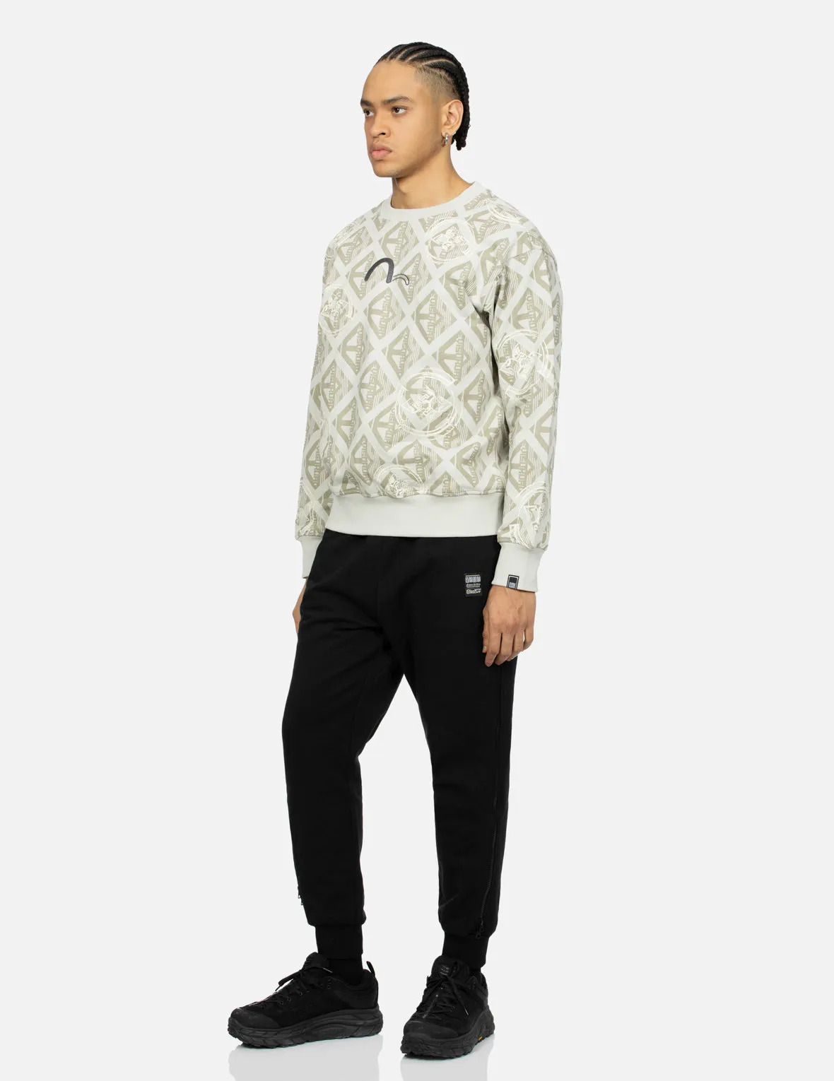 Allover Kamon Monogram Print Loose Fit Sweatshirt