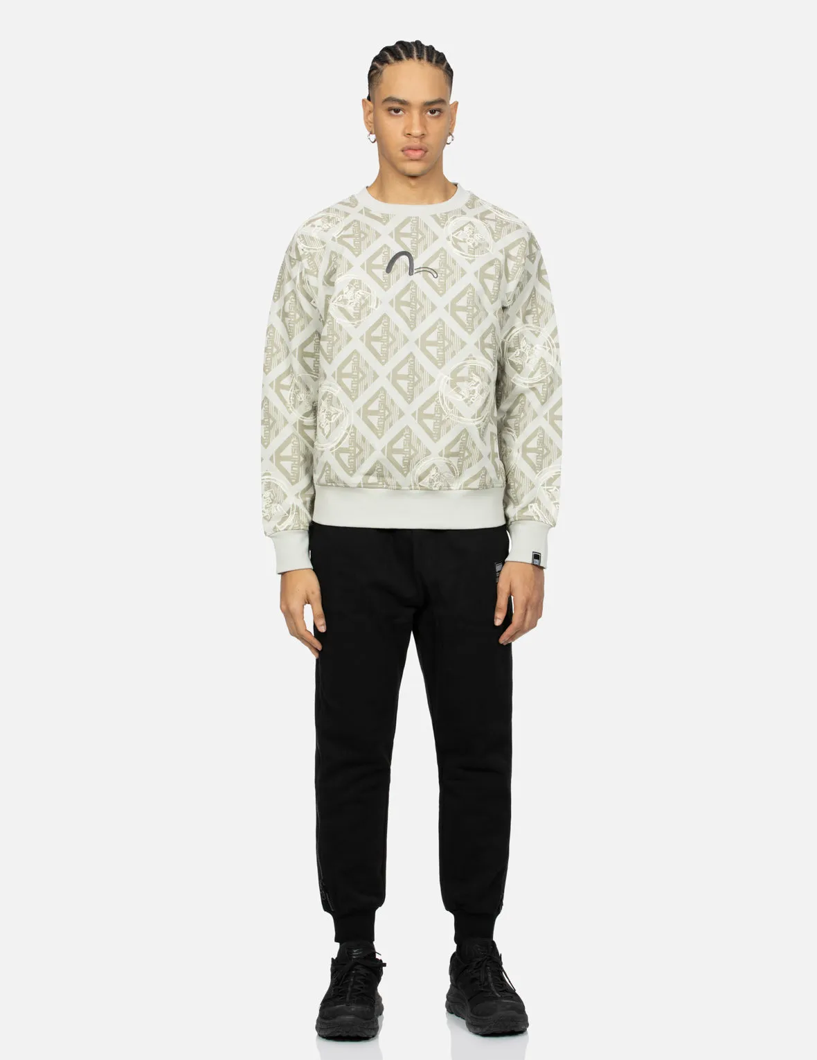 Allover Kamon Monogram Print Loose Fit Sweatshirt