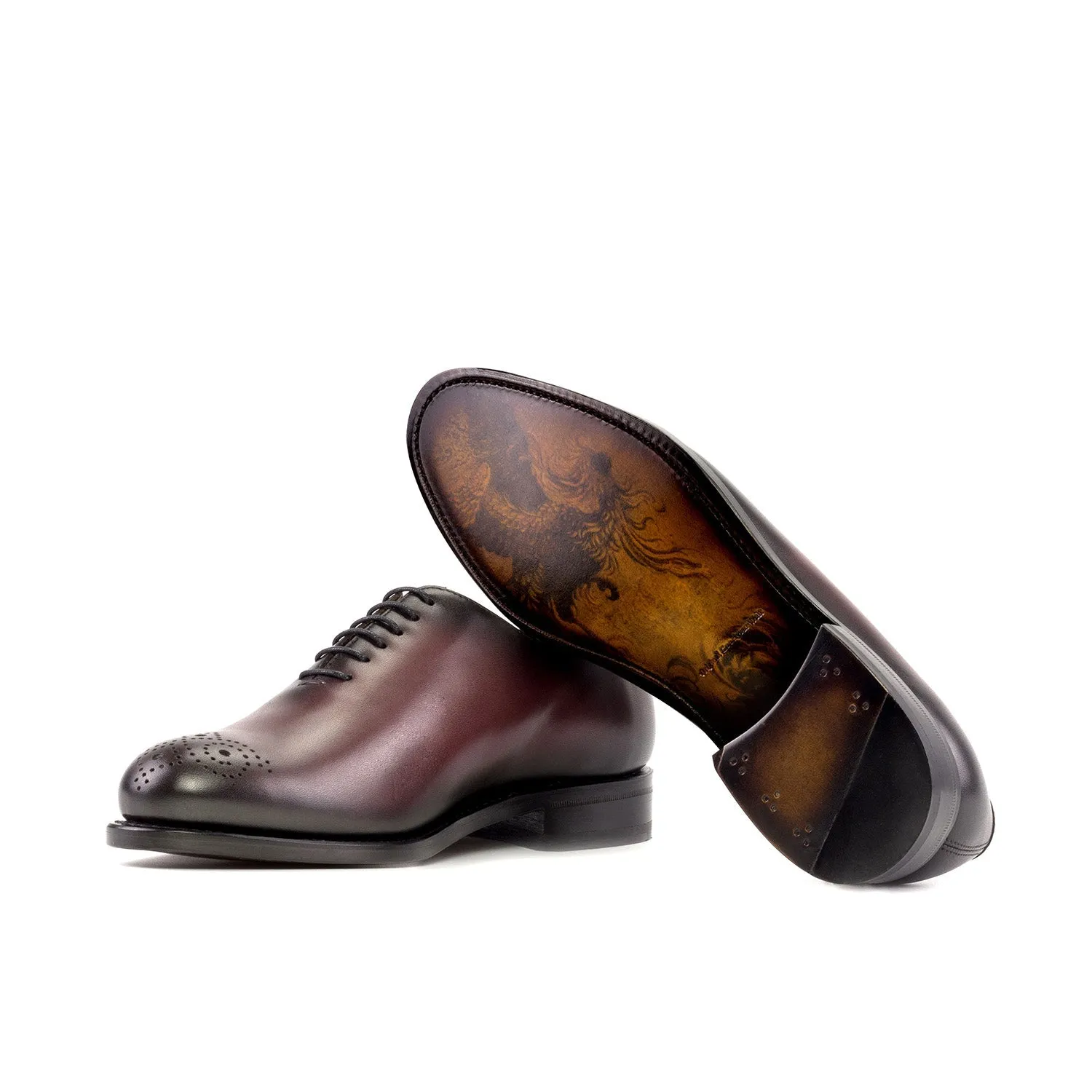 Ambrogio Bespoke Men's Shoes Burgundy Calf-SKin Leather Wholecut Oxfords (AMB2531)