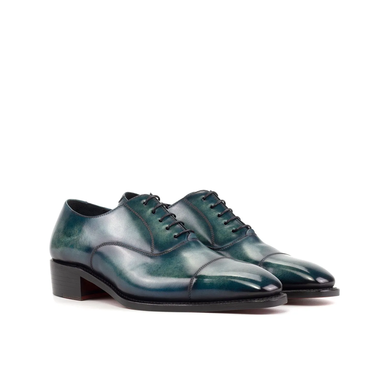 Ambrogio Luxury Men's Shoes Turquoise Patina Leather Cap-Toe Oxfords (AMB2538)