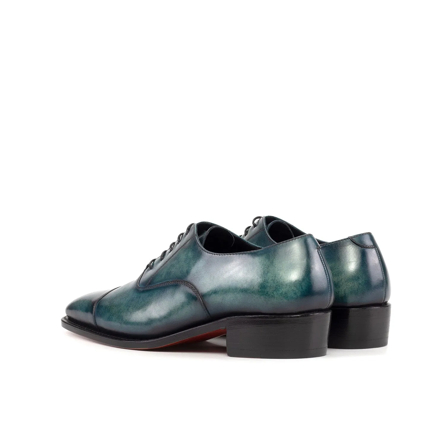 Ambrogio Luxury Men's Shoes Turquoise Patina Leather Cap-Toe Oxfords (AMB2538)