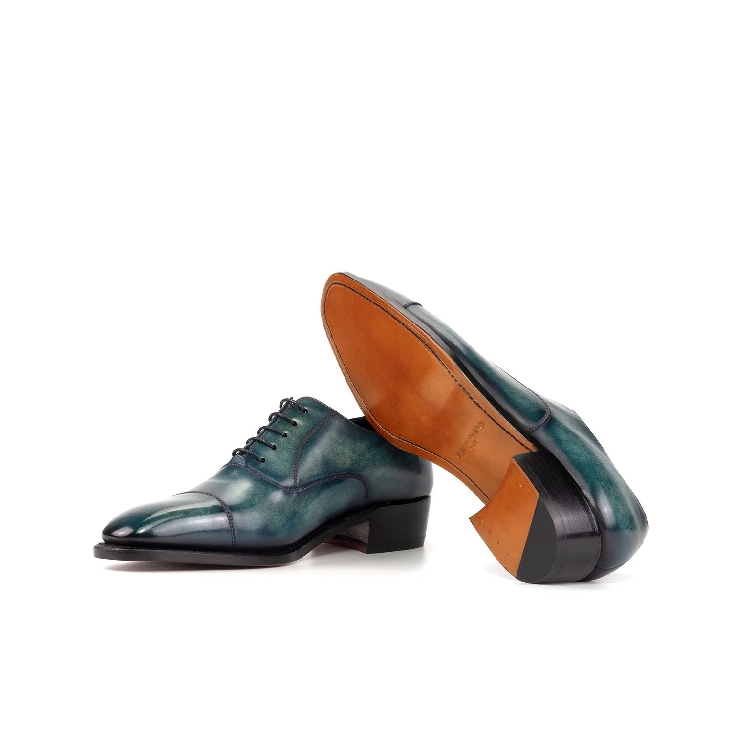 Ambrogio Luxury Men's Shoes Turquoise Patina Leather Cap-Toe Oxfords (AMB2538)