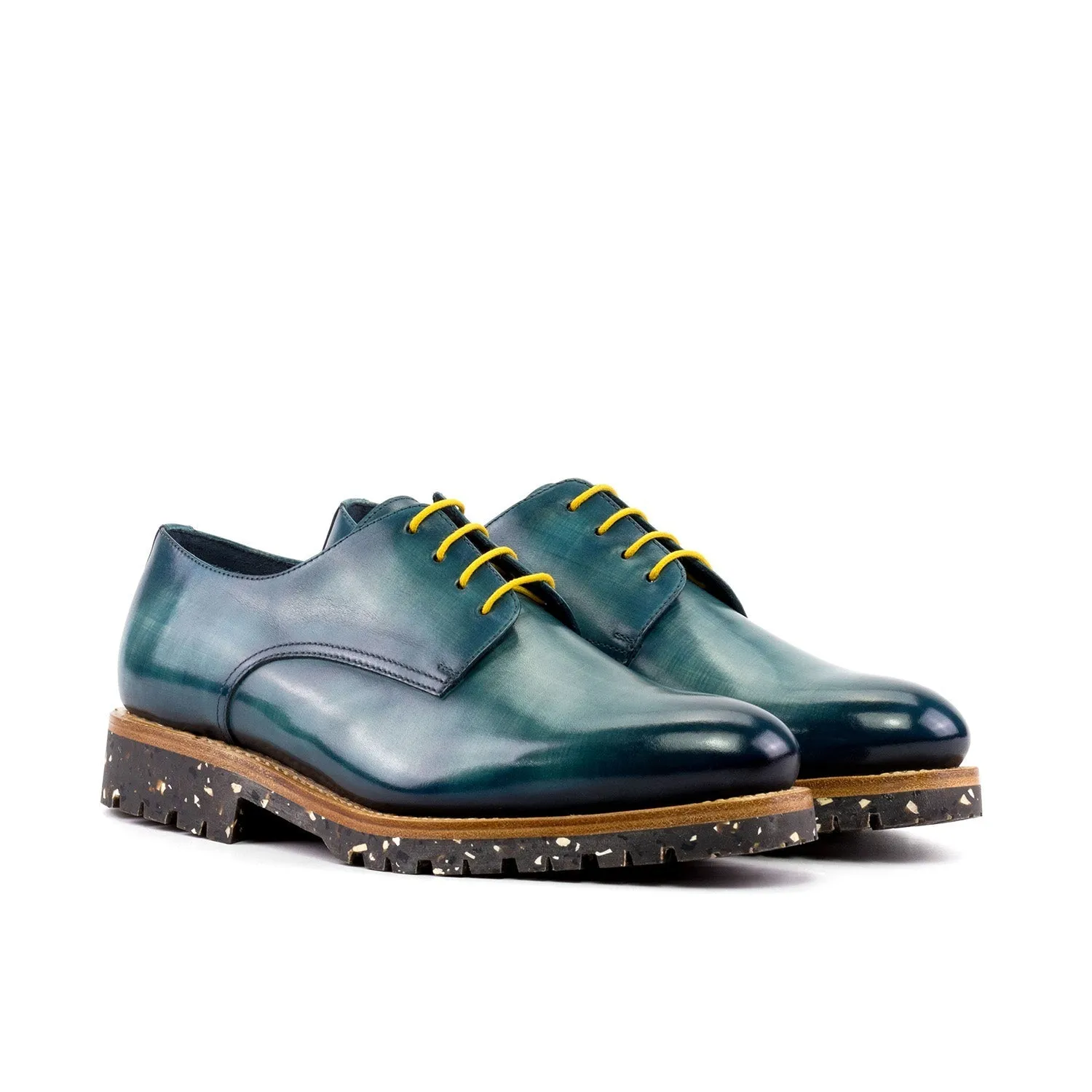 Ambrogio Luxury Men's Shoes Turquoise Patina Leather Derby Oxfords (AMB2536)