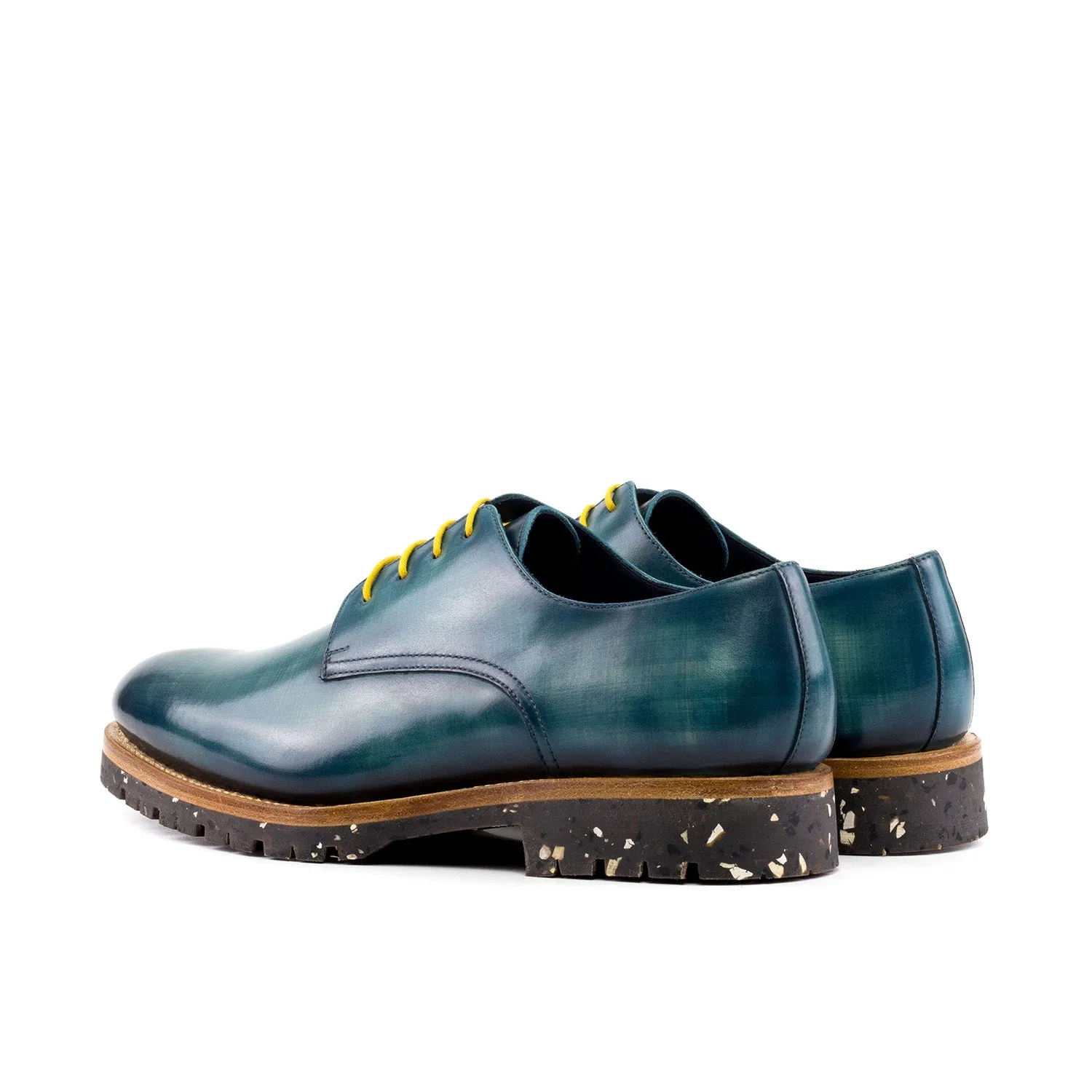 Ambrogio Luxury Men's Shoes Turquoise Patina Leather Derby Oxfords (AMB2536)