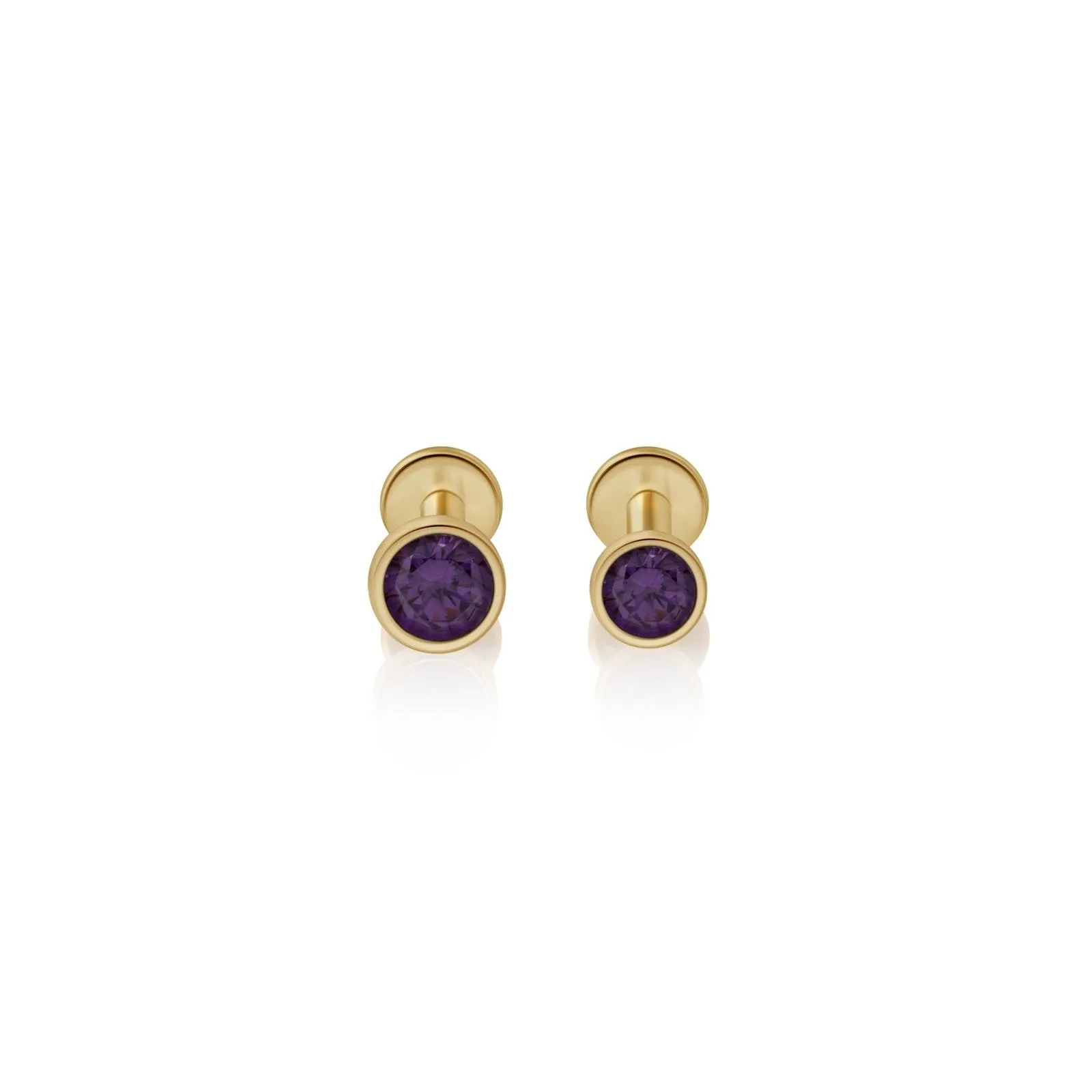 Amethyst Stud Earrings - Flat Back Bezel Set