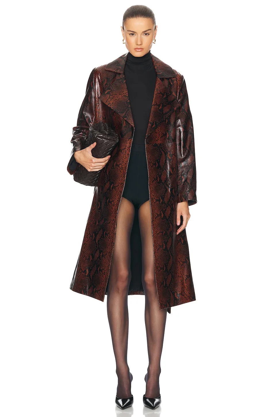 Amina Belted Leather Coat by NOUR HAMMOUR