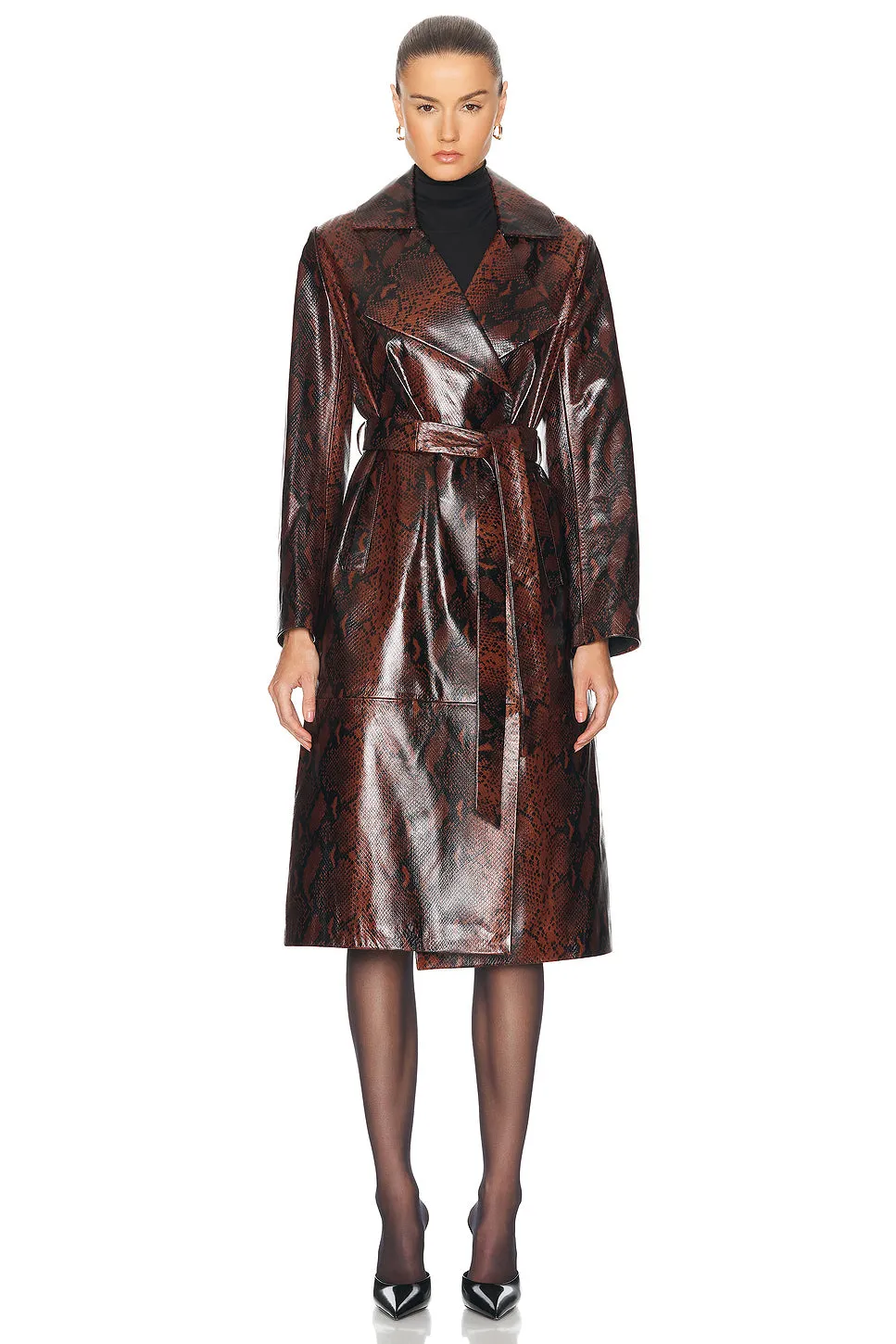 Amina Belted Leather Coat by NOUR HAMMOUR