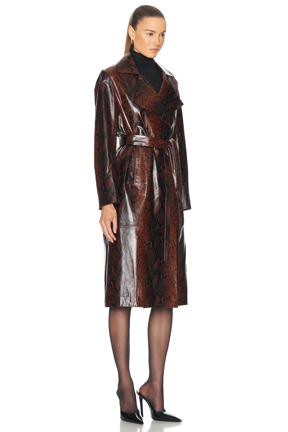 Amina Belted Leather Coat by NOUR HAMMOUR