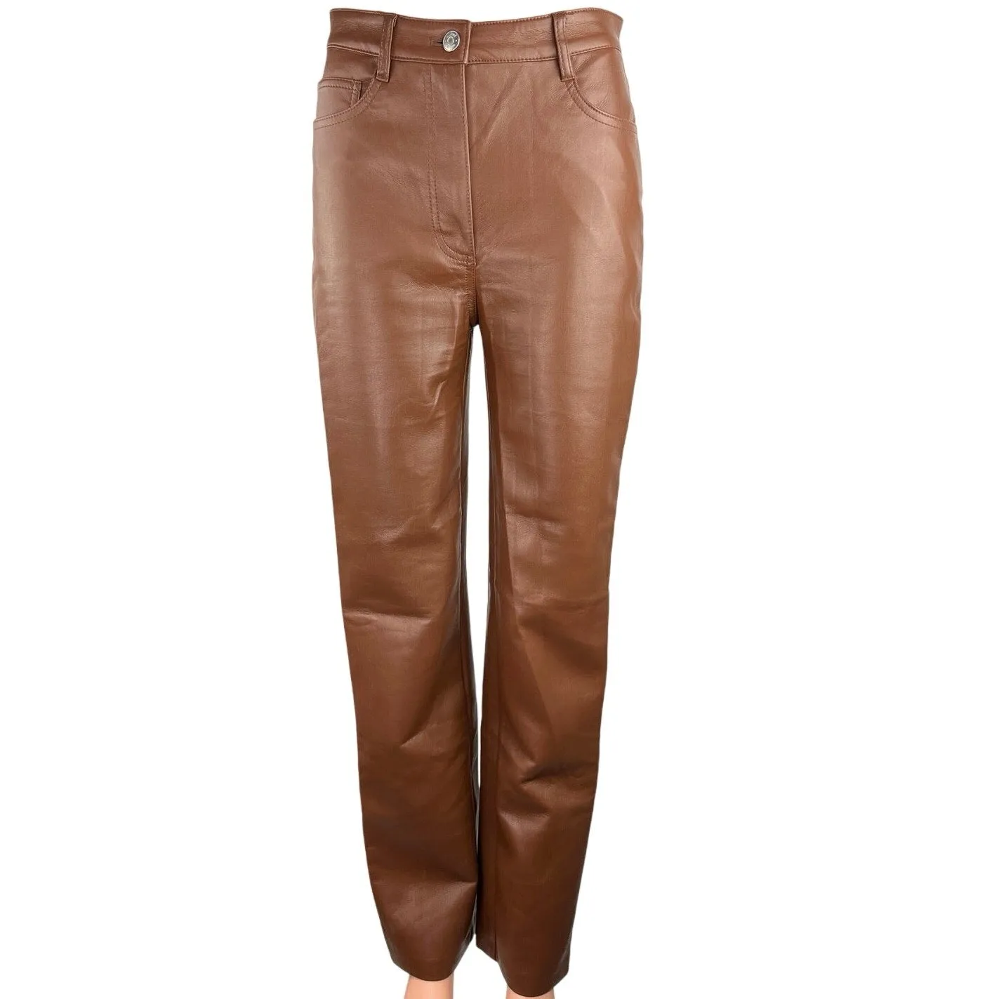 Aritzia Wilfred Brown Faux Leather High Rise Flat Front Straight Leg Pant Size 4