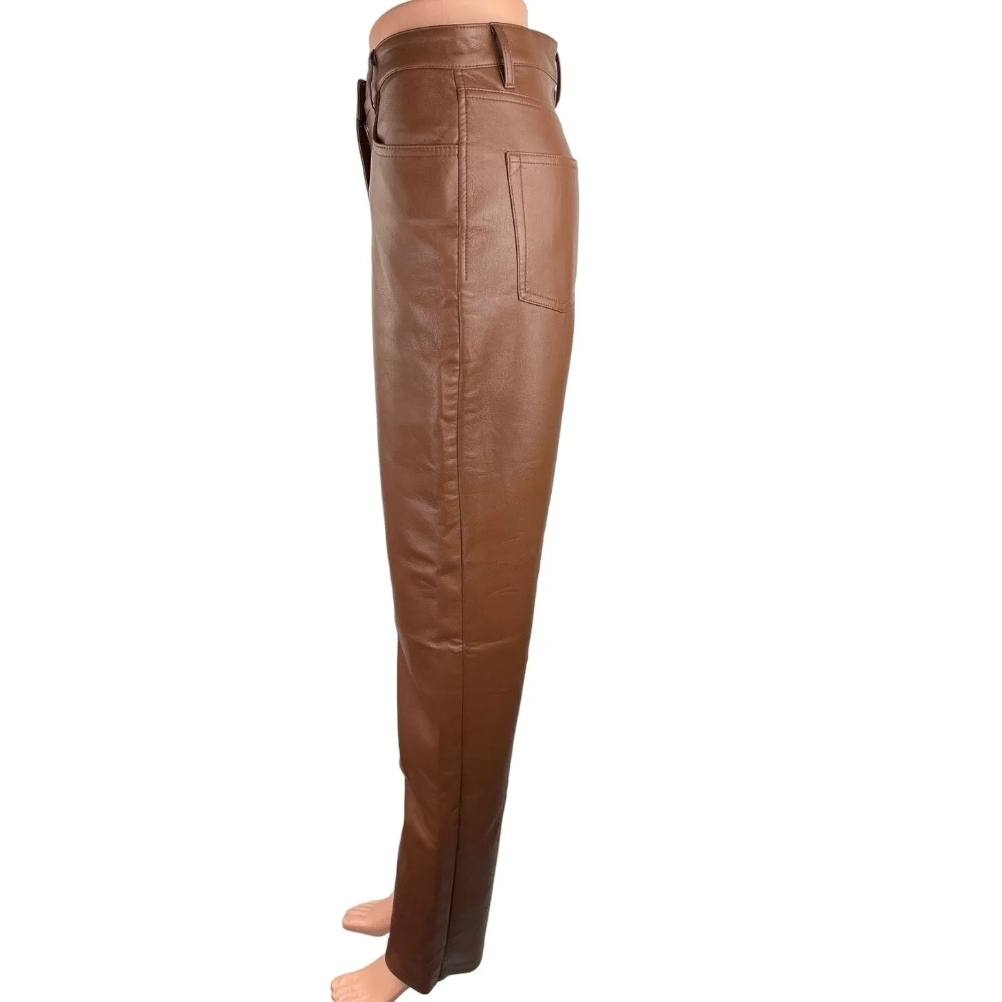 Aritzia Wilfred Brown Faux Leather High Rise Flat Front Straight Leg Pant Size 4