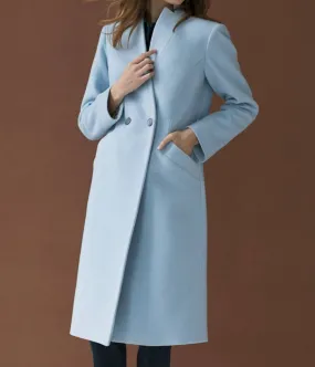 Double Breasted Wool Coat in Baby Blue for Autumn