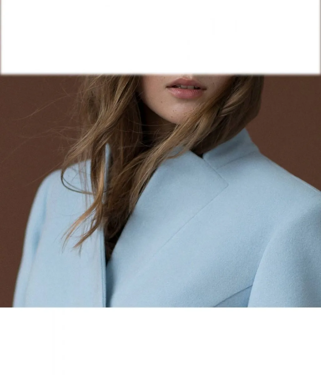 Double Breasted Wool Coat in Baby Blue for Autumn