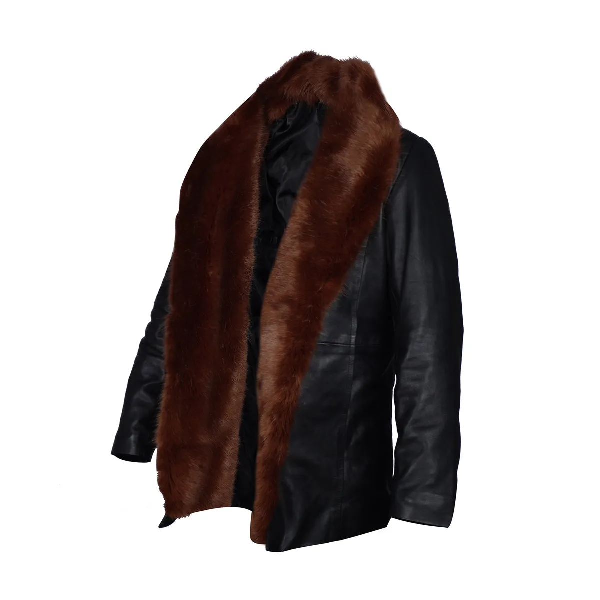 Backside Hand Painted Tiger Eyes With Super Soft Classic Fur Collar Black Leather Coat For Men By Brun & Bareskin