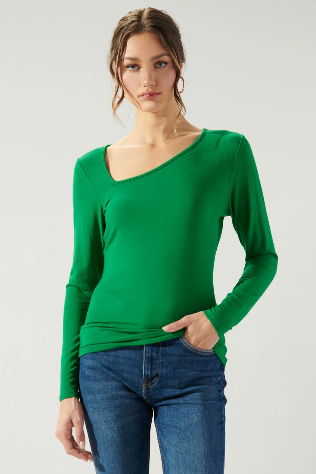 Bambi Asymmetrical Long Sleeve Jersey Knit Top