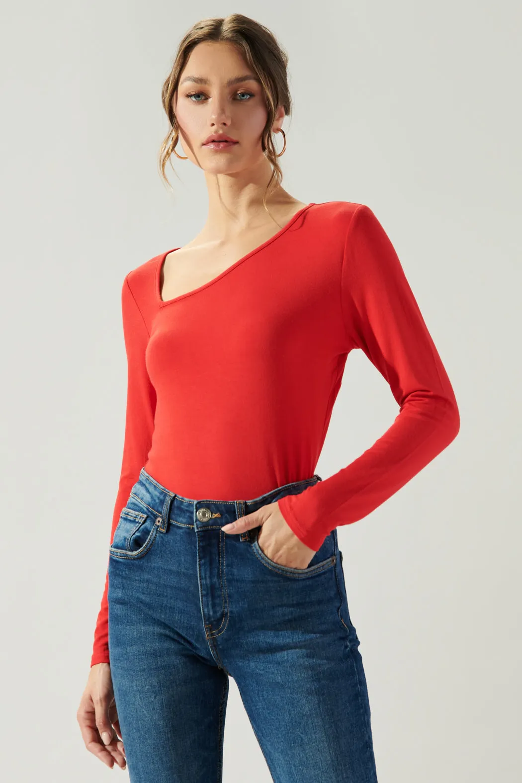 Bambi Asymmetrical Long Sleeve Jersey Knit Top