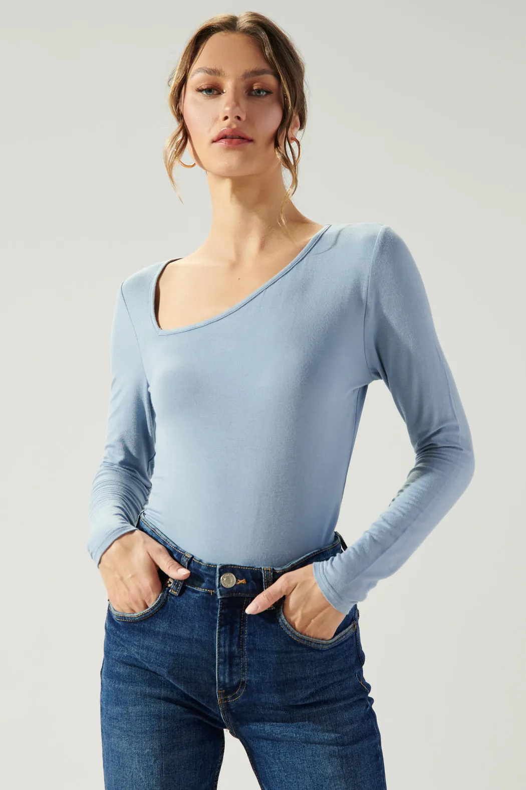 Bambi Asymmetrical Long Sleeve Jersey Knit Top