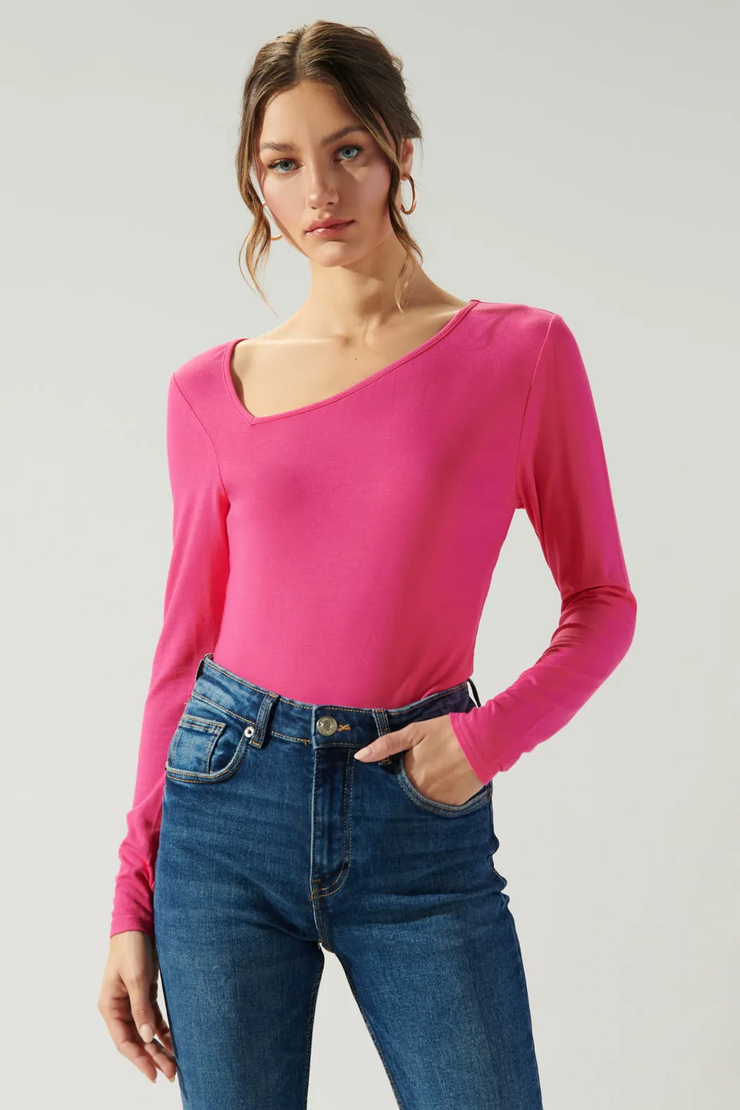 Bambi Asymmetrical Long Sleeve Jersey Knit Top