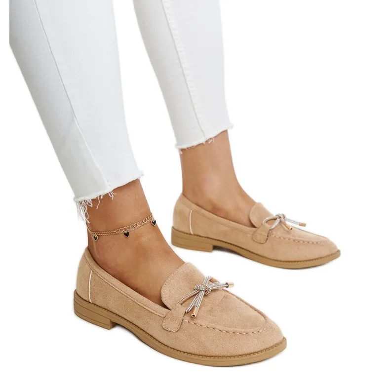 Endike Beige Moccasins with Bow Detail