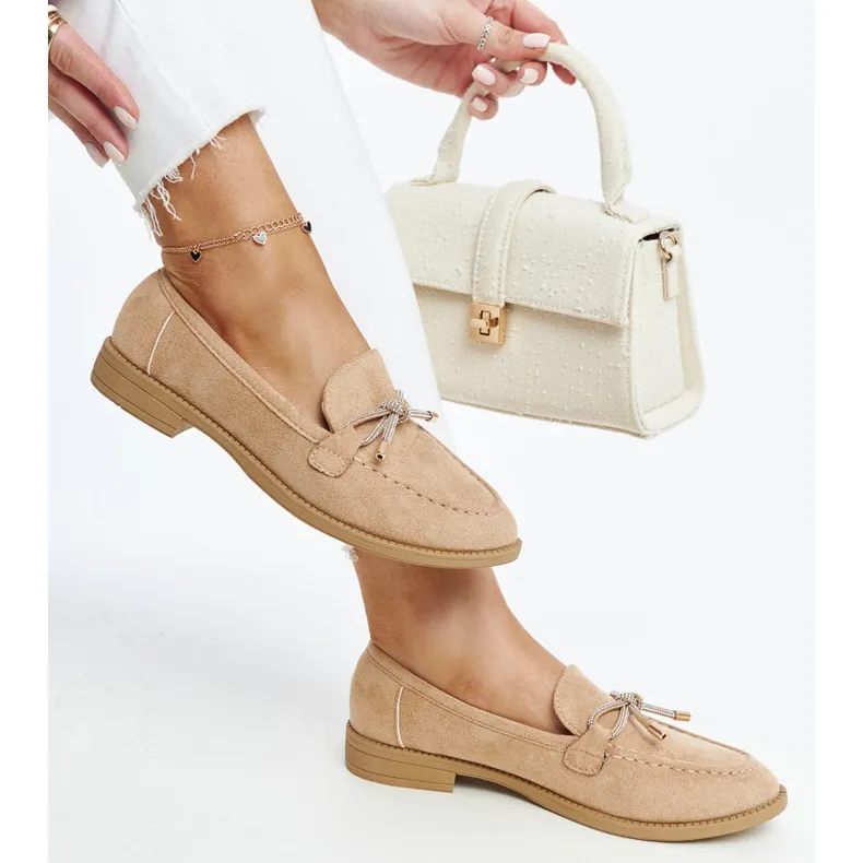 Endike Beige Moccasins with Bow Detail