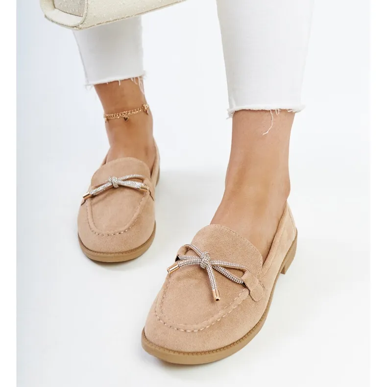 Endike Beige Moccasins with Bow Detail