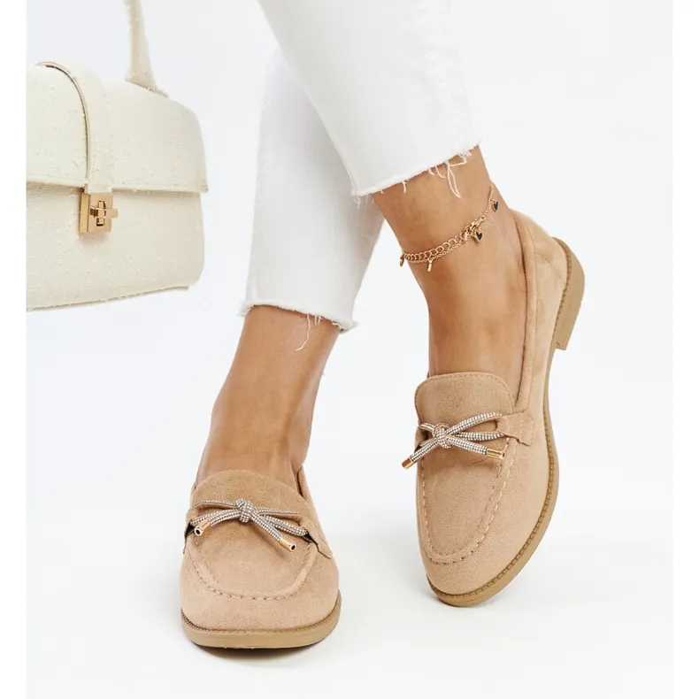 Endike Beige Moccasins with Bow Detail