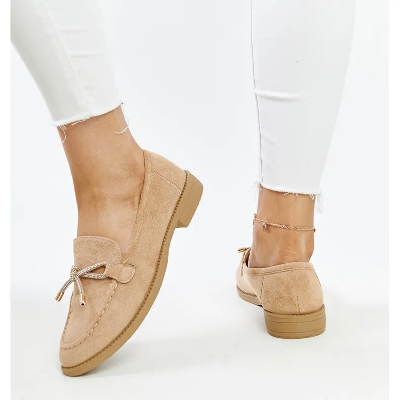 Endike Beige Moccasins with Bow Detail