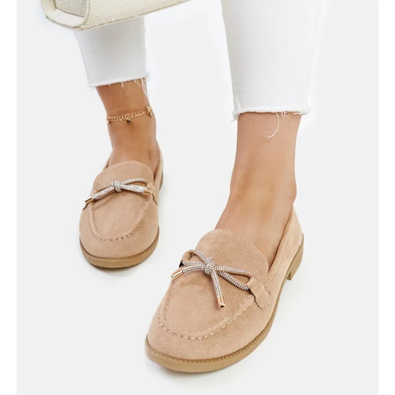 Endike Beige Moccasins with Bow Detail