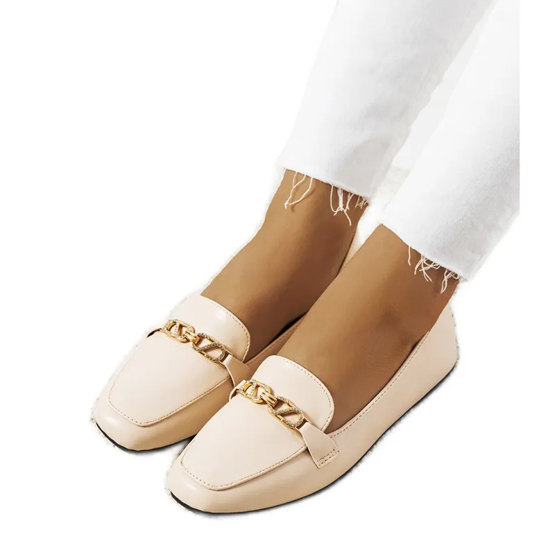 Beige square toe moccasins