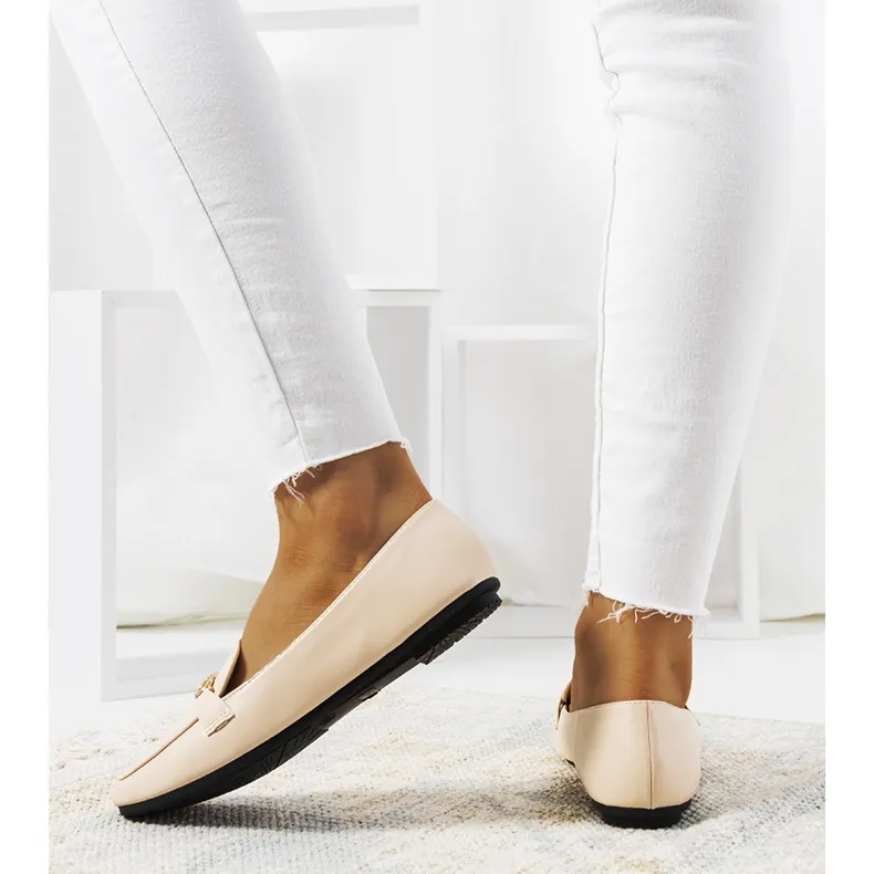 Beige square toe moccasins