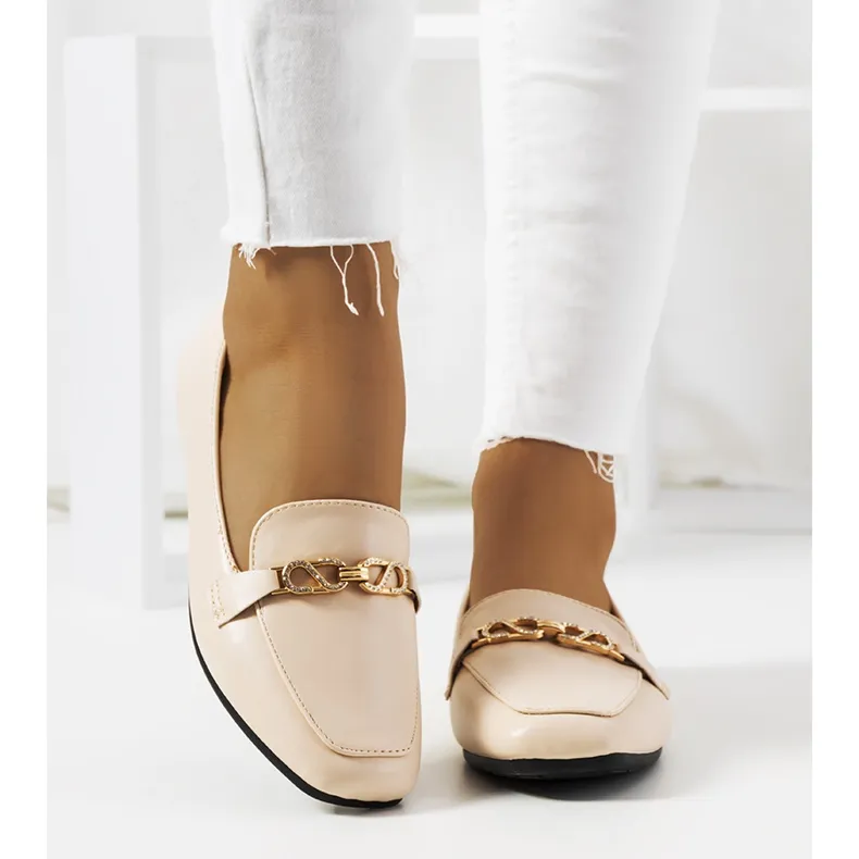 Beige square toe moccasins