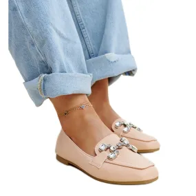 Beige moccasins zirconium Mali buckle