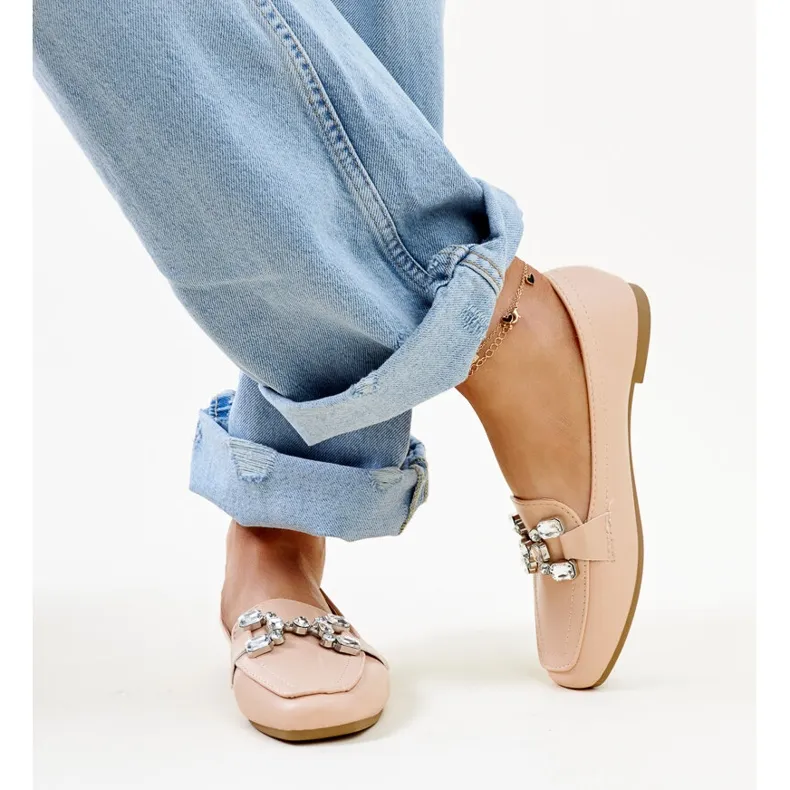 Beige moccasins zirconium Mali buckle