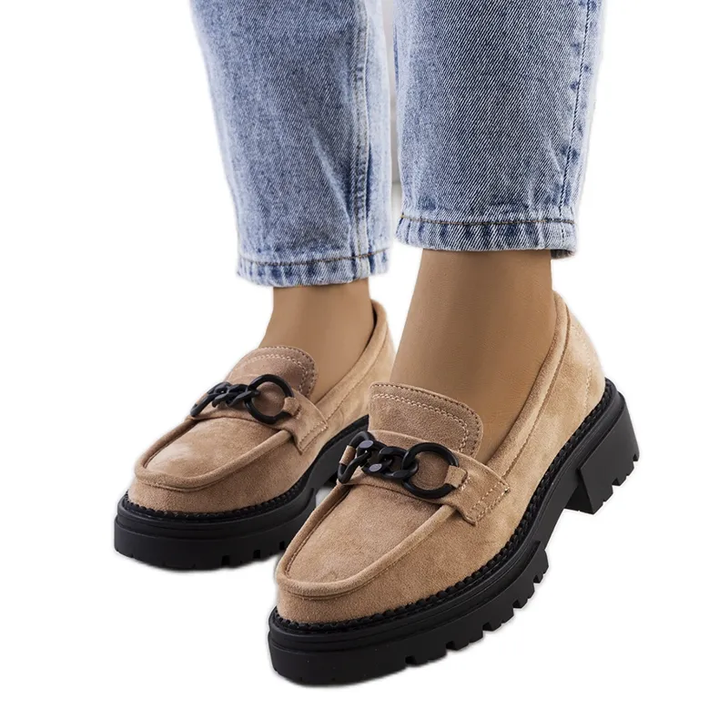 Beige Moccasins with Tractor Soles by Ermens