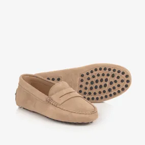 Beige Suede Leather Gommino Moccasins