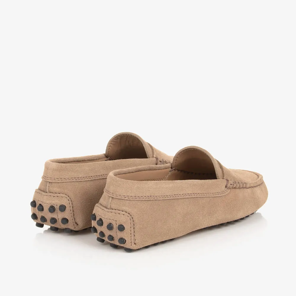 Beige Suede Leather Gommino Moccasins