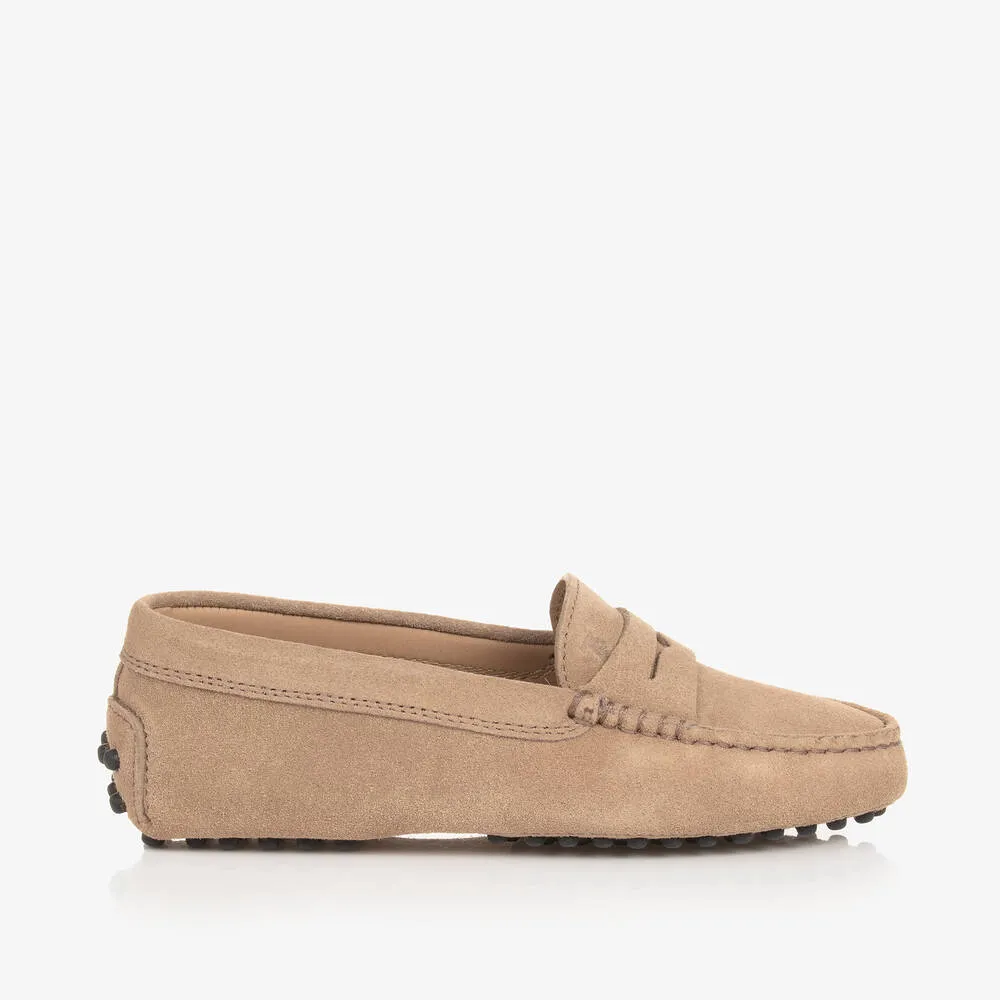 Beige Suede Leather Gommino Moccasins