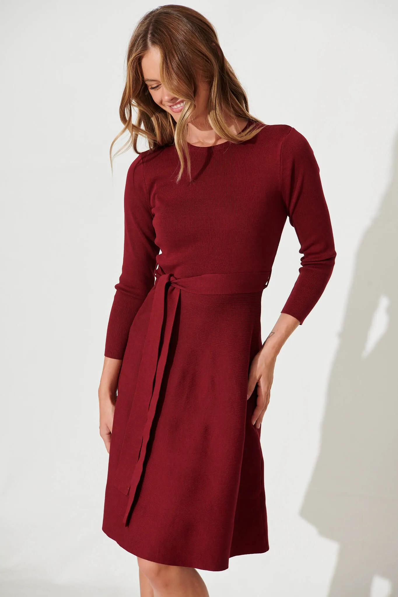 Bensaidy Midi Knit Dress In Wine