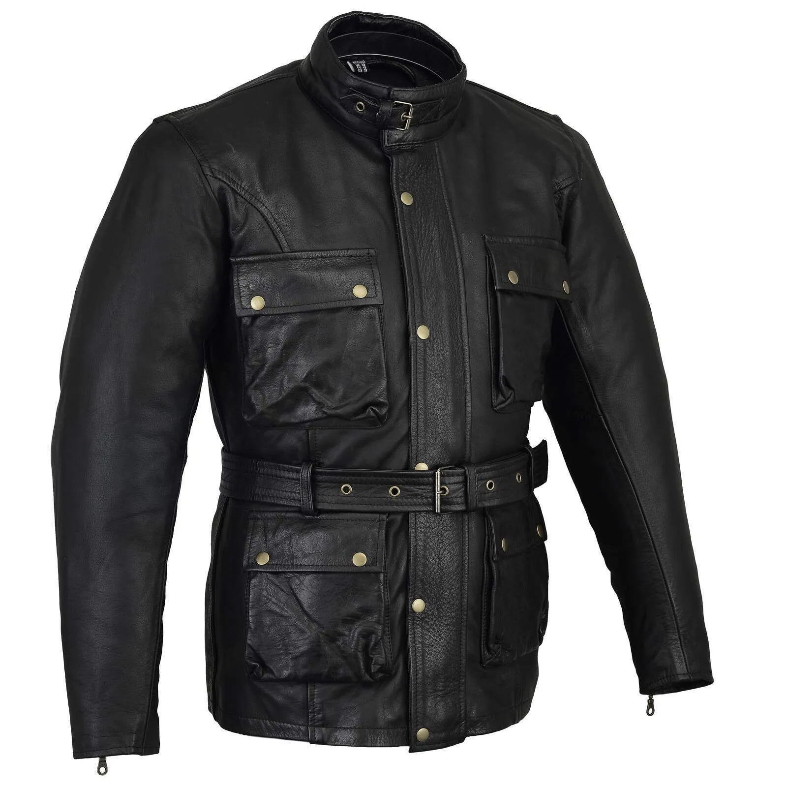 Biker Men's Long Leather Jacket Motorcycle Armoured Vintage Trialmaster Wax Coat