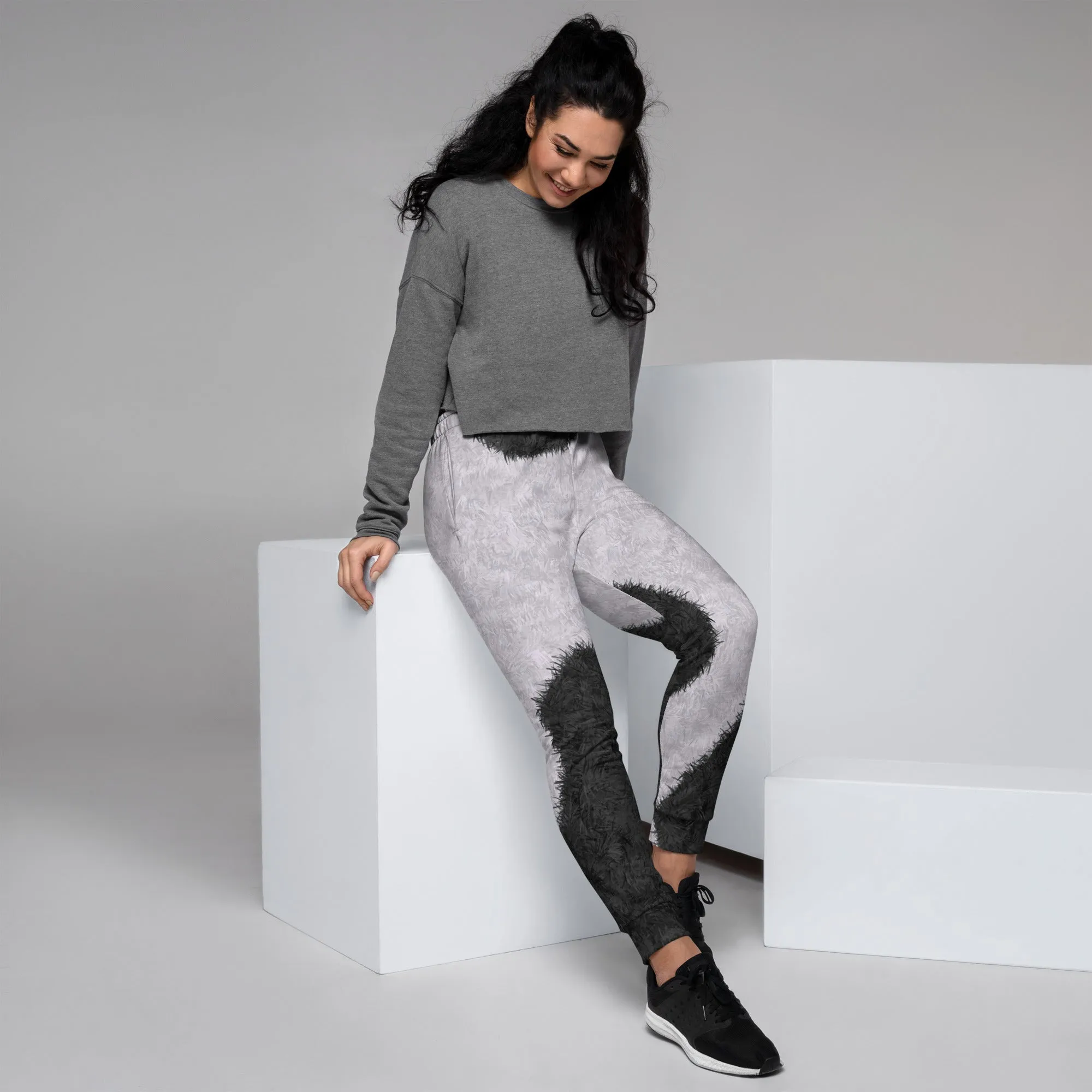 Black and White Fur Print Women's Slim Fit Joggers