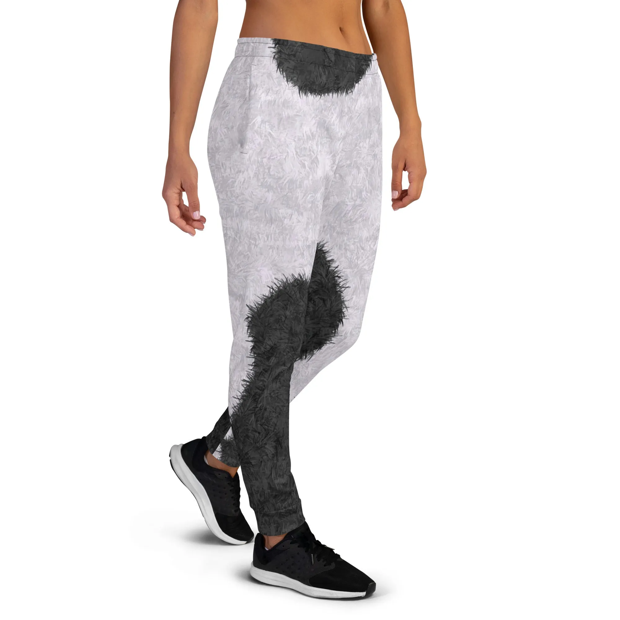 Black and White Fur Print Women's Slim Fit Joggers