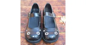 Black Mary Jane Cleated Sole Platforms Flats Cat Face Shoes