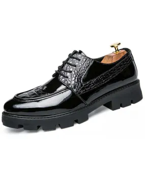 Black croco skin patent leather derby dress shoe