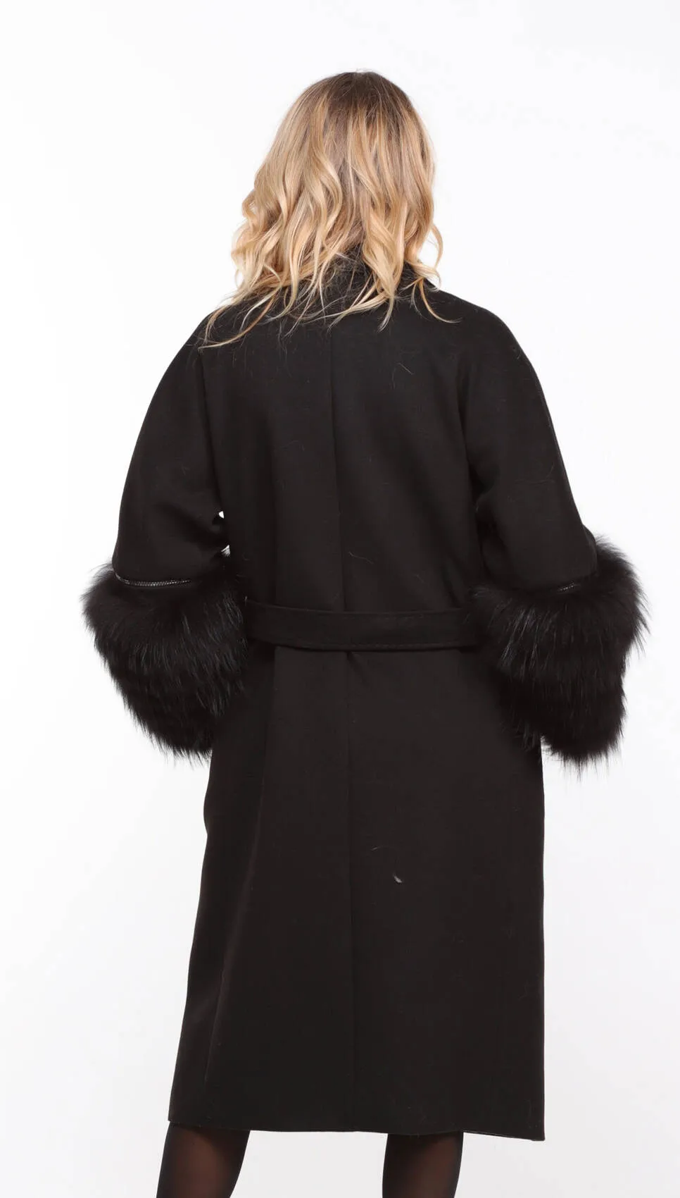 Black fabric fox coat for women Jana